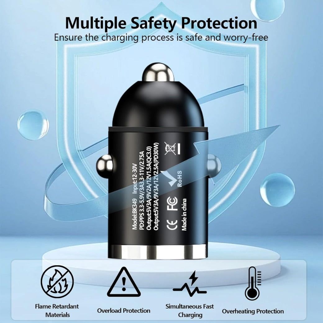 Car Charger USB C Cigarette Lighter USB Charger 2 Ports,QC 3.0+PD 30W Fast Car Charger Socket Compatible with iPhone