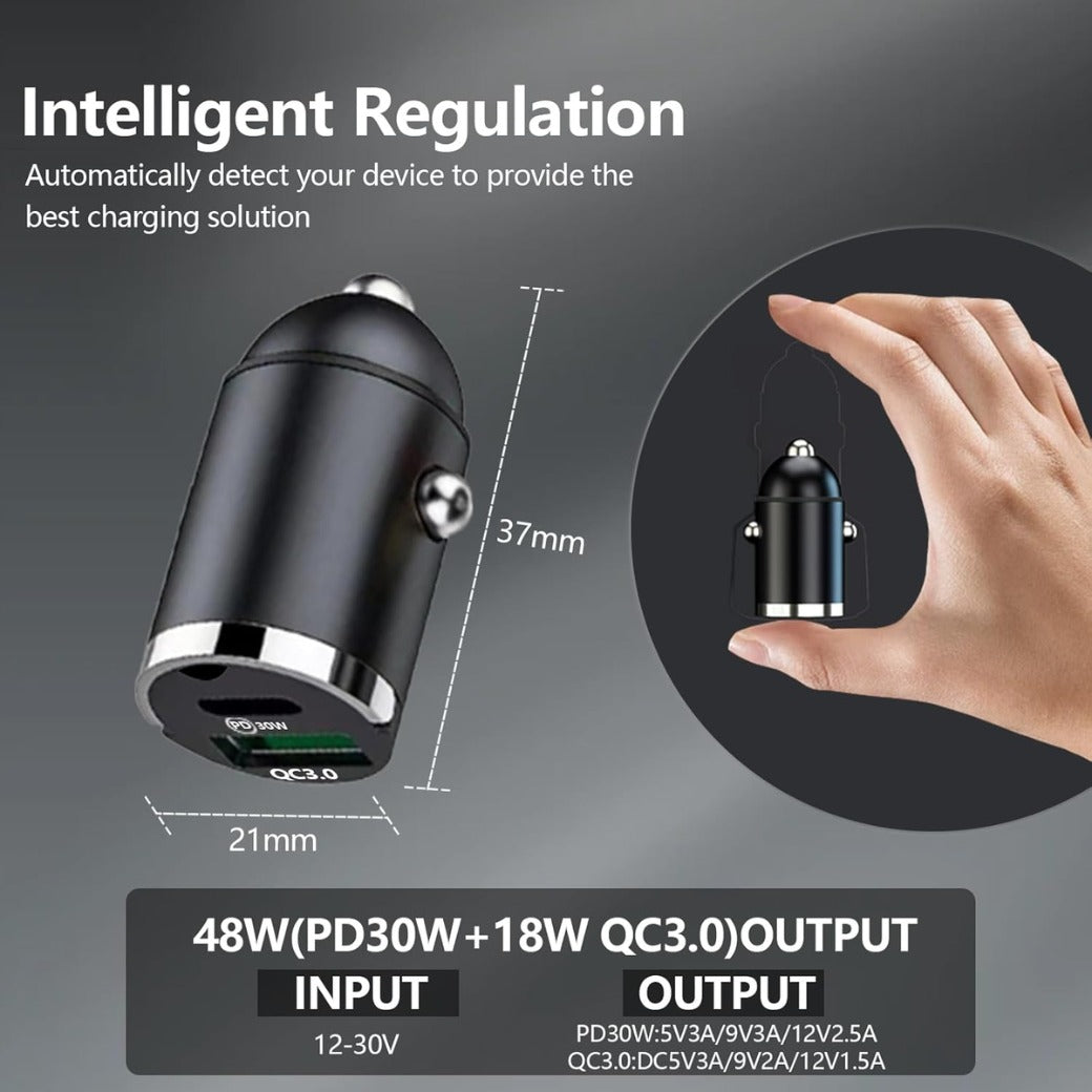Car Charger USB C Cigarette Lighter USB Charger 2 Ports,QC 3.0+PD 30W Fast Car Charger Socket Compatible with iPhone
