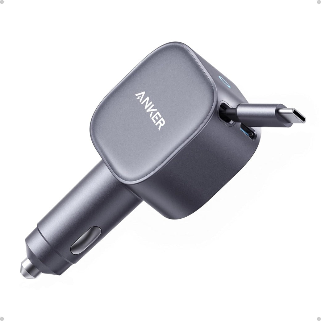 USB C Car Charger, 75W Max Ultra-Compact Type-C Fast Car Charger with Built-In Retractable USB-C Cable, Car Adapter for iPhone 17/16/15 Series, iPad, Galaxy, AirPods, and More