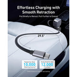 USB C Car Charger, 75W Max Ultra-Compact Type-C Fast Car Charger with Built-In Retractable USB-C Cable, Car Adapter for iPhone 17/16/15 Series, iPad, Galaxy, AirPods, and More