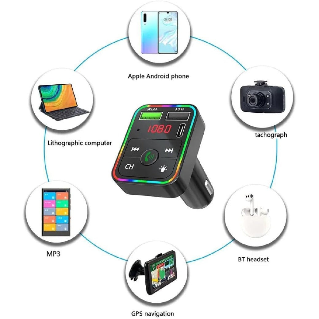 Handsfree Call Car Charger,Wireless Bluetooth FM Transmitter Radio Receiver,Mp3 Audio Music Adapter,Dual USB Port Charger Compatible for All Smartphones (New Black)