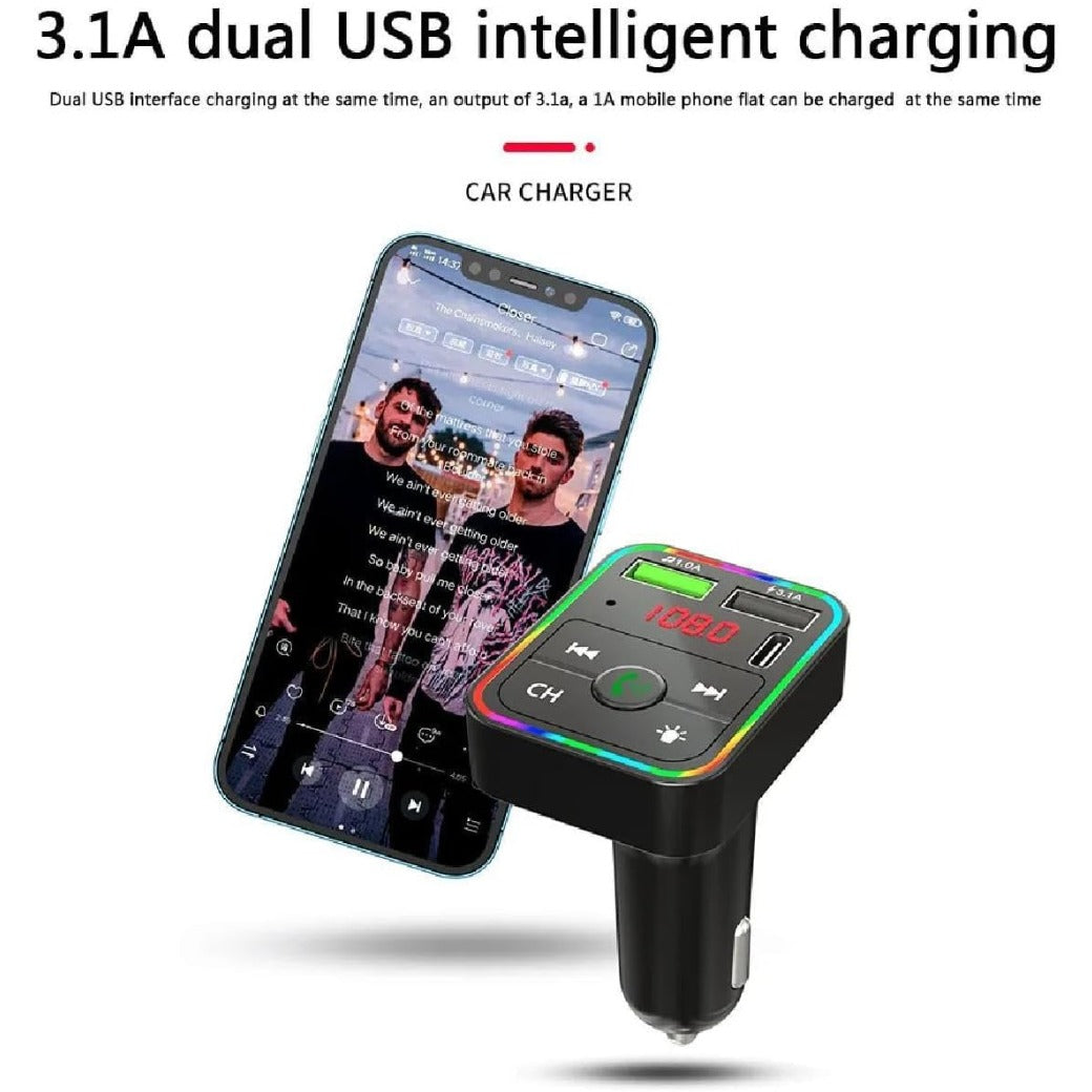 Handsfree Call Car Charger,Wireless Bluetooth FM Transmitter Radio Receiver,Mp3 Audio Music Adapter,Dual USB Port Charger Compatible for All Smartphones (New Black)