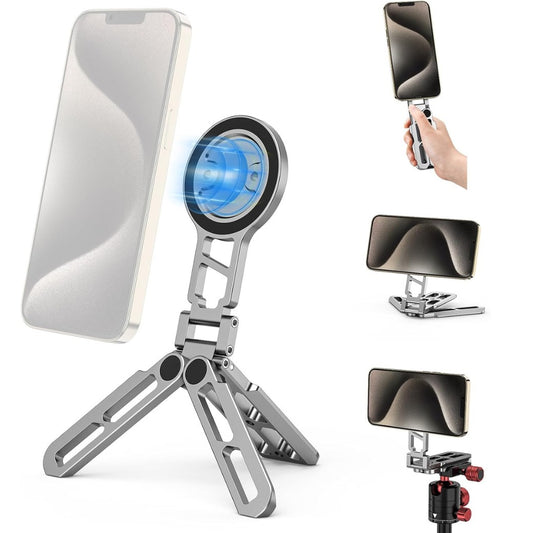 Magnetic Pocket Phone Tripod,Foldable Tripod Mount,Smartphone Holder Desk Stand,Handle Stick with Arca-Swiss,Cold Shoe Mount for iPhone 17/16/15/14/13/12,Video,Vlog,Travel