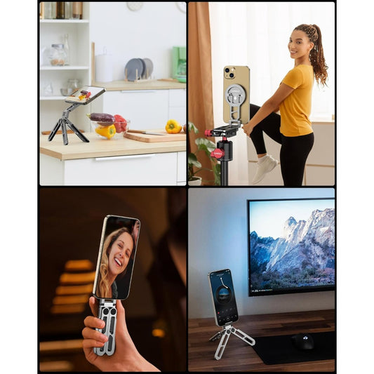 Magnetic Pocket Phone Tripod,Foldable Tripod Mount,Smartphone Holder Desk Stand,Handle Stick with Arca-Swiss,Cold Shoe Mount for iPhone 17/16/15/14/13/12,Video,Vlog,Travel