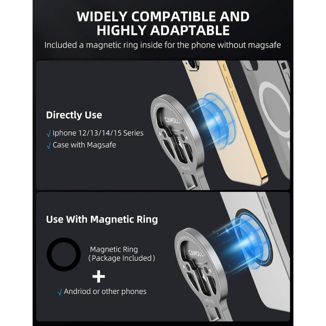 Magnetic Pocket Phone Tripod,Foldable Tripod Mount,Smartphone Holder Desk Stand,Handle Stick with Arca-Swiss,Cold Shoe Mount for iPhone 17/16/15/14/13/12,Video,Vlog,Travel