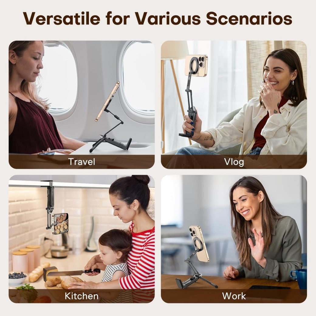 Aluminum Magnetic Phone Tripod — 360° Rotating for MagSafe Tripod Mount, Ultralight 158g Portable, Fits Gym, Vlog, Airplane & Travel Gadgets, For iPhone 17/16/15/14 Pro Max Air, etc, Black