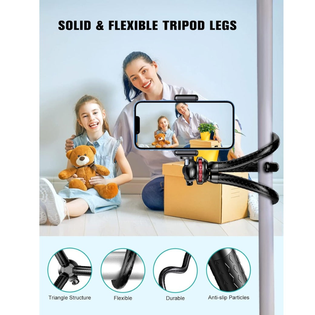 Phone Tripod, Flexible Tabletop & Travel Tripods with Wireless Remote, 360° Rotating Portable Camera Binocular Tripod Adapters Stand for Cellphones & Sports Camera, Ideal for Video Recording