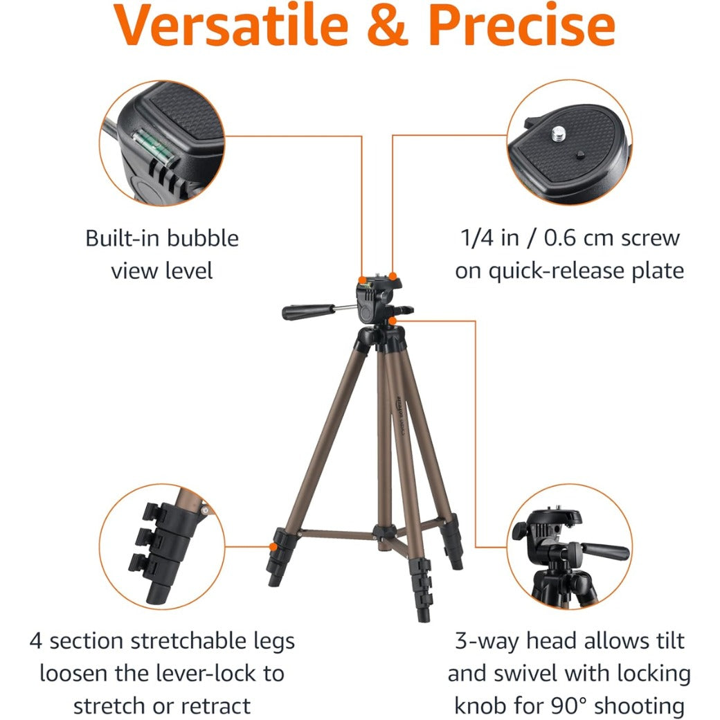 Amazon Basics 127 cm (50 Inch) Lightweight Tripod with Bag, Champagne