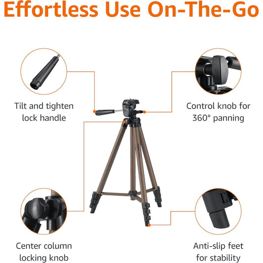 Amazon Basics 127 cm (50 Inch) Lightweight Tripod with Bag, Champagne