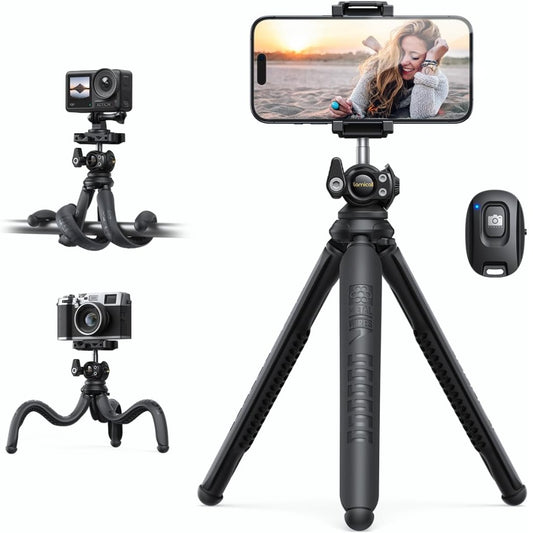 Lamicall Mobile Phone Tripod, Flexible Camera Tripod - Mini Cellphone Tripod Stand Holder, 360° Rotating Travel Smartphone Tripods Mount for Live Streaming, Cellphone, Camera