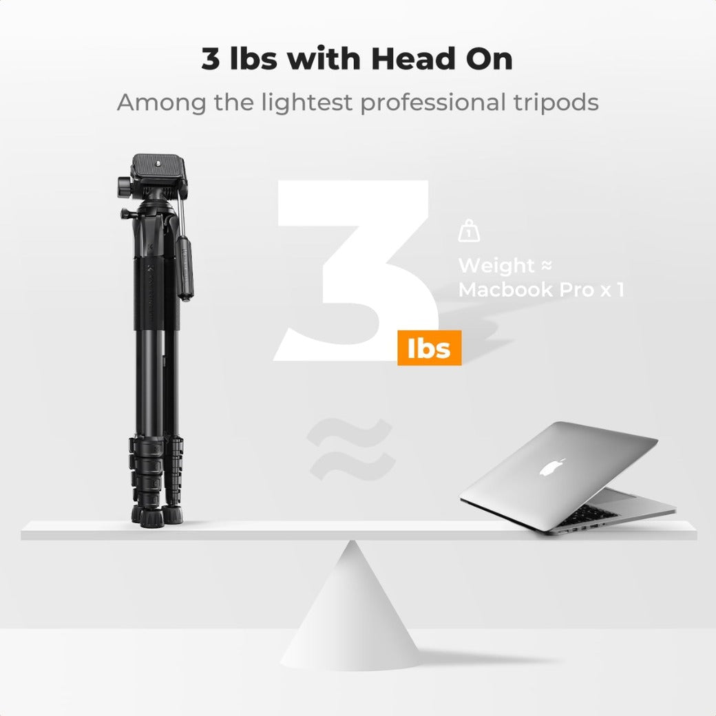 K&F CONCEPT 75"/190cm Compact Camera Tripod, Lightweight Travel Tripod for DSLR Camera and Phone, Video Tripod Stand with Phone Clip