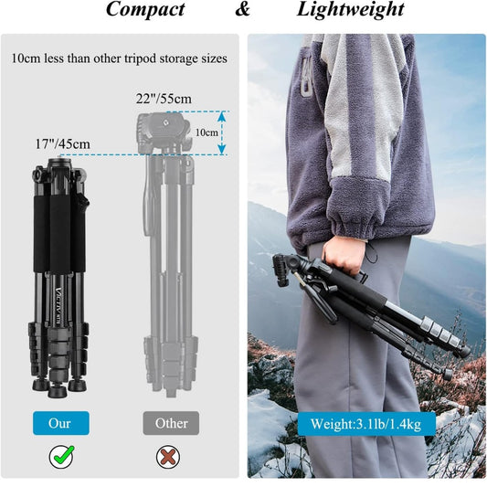 Victiv Camera Tripod 63-73" for Canon Nikon, Lightweight DSLR Camera Stand with Detachable 3-way Swivel Pan Head Max Load 14lb/6.35kg, Aluminum Tripod with Holder and Carry Bag