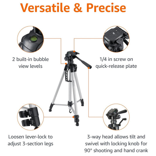 Basics 152 cm (60-Inch) Lightweight Camera, DSLR and Binocular Tripod with Bag, Black