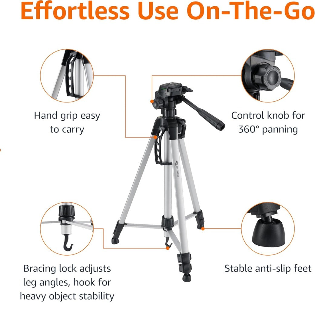 Basics 152 cm (60-Inch) Lightweight Camera, DSLR and Binocular Tripod with Bag, Black