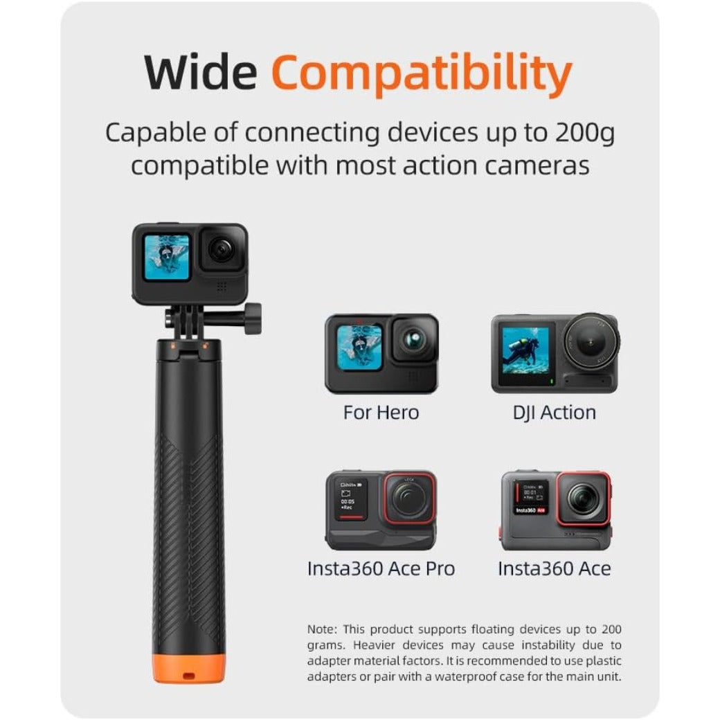 Camera 4-in-1 Floating Tripod Selfie Stick – Waterproof Telescopic Handle with Lanyard & Action Camera Mount – Compatible with GoPro, DJI Osmo, Insta360 & More