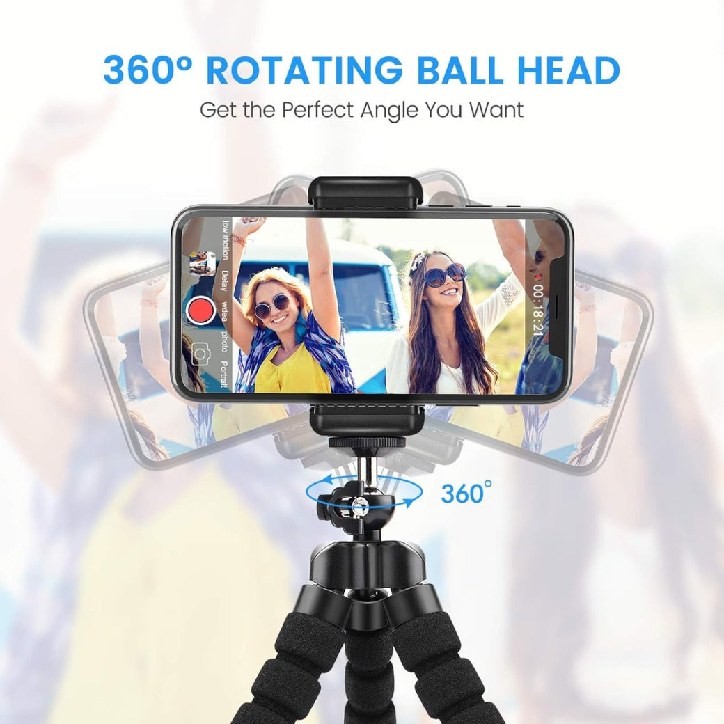 Flexible Mini Tripod Holder with Bluetooth Control, Portable Travel Camera Mobile Phone Mount Compatible with iPhone, Android Phones, GoPro, 4-8" Smart Device