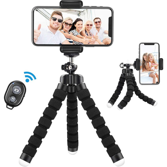 Flexible Mini Tripod Holder with Bluetooth Control, Portable Travel Camera Mobile Phone Mount Compatible with iPhone, Android Phones, GoPro, 4-8" Smart Device
