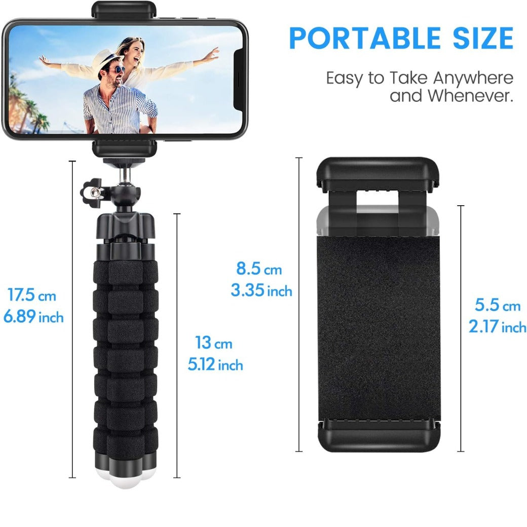 Flexible Mini Tripod Holder with Bluetooth Control, Portable Travel Camera Mobile Phone Mount Compatible with iPhone, Android Phones, GoPro, 4-8" Smart Device