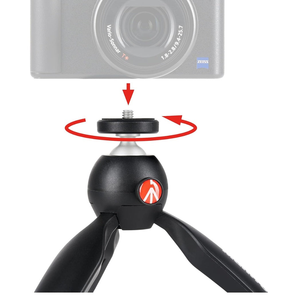 MTPIXIMII-B, PIXI Mini Camera Tripod with Handgrip for Compact System Cameras, for DSLR, Mirrorless, Video, Made in Italy, Technopolymer and Aluminium, Table Tripod, Black