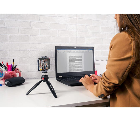 MTPIXIMII-B, PIXI Mini Camera Tripod with Handgrip for Compact System Cameras, for DSLR, Mirrorless, Video, Made in Italy, Technopolymer and Aluminium, Table Tripod, Black