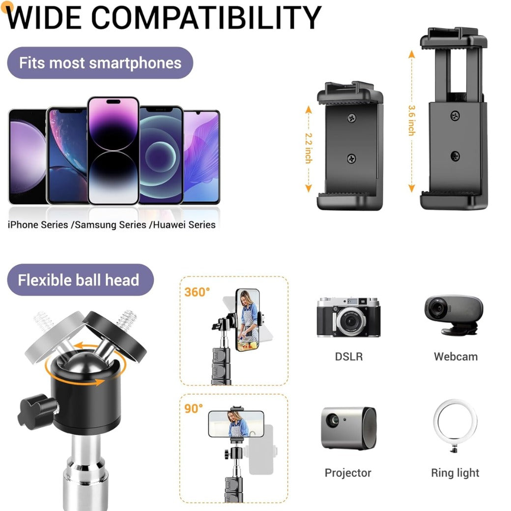 Tall Tripod for iPhone, Phone Tripods with Gooseneck & Remote and Mobile Phone Stand, Flexible Overhead Tripod iPhone Stand for Filming, Aluminum Tripods for Smartphone/Camera/Ring Light