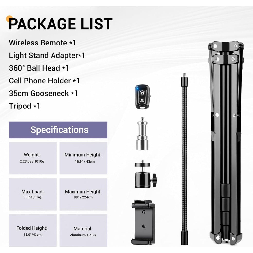 Tall Tripod for iPhone, Phone Tripods with Gooseneck & Remote and Mobile Phone Stand, Flexible Overhead Tripod iPhone Stand for Filming, Aluminum Tripods for Smartphone/Camera/Ring Light