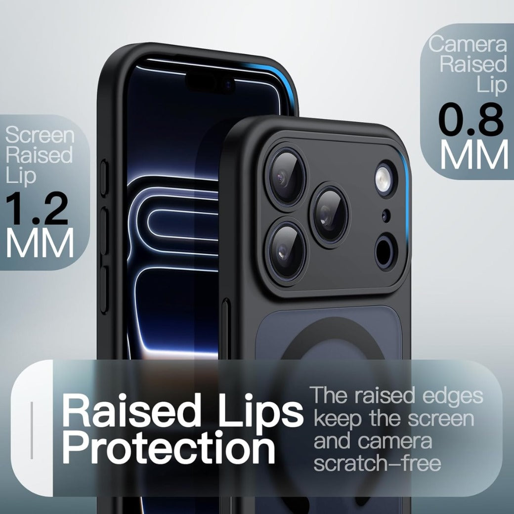 Magnetic Case for iPhone 17 Pro Max 6.9-Inch Compatible with MagSafe, Shockproof Slim Phone Cover with Built-in Camera Control Button, Matte Translucent Back (Black)