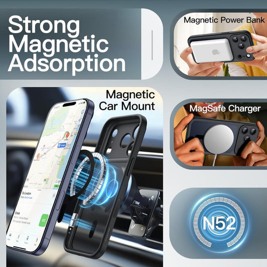 Magnetic Case for iPhone 17 Pro Max 6.9-Inch Compatible with MagSafe, Shockproof Slim Phone Cover with Built-in Camera Control Button, Matte Translucent Back (Black)