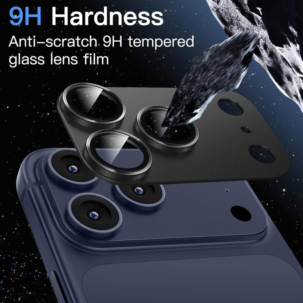 Camera Lens Protector for iPhone 17 Pro 6.3-Inch, Full Coverage 9H Tempered Glass Ring Cover, Matte Metal Plate, Case Friendly, 1-Pack (Black)