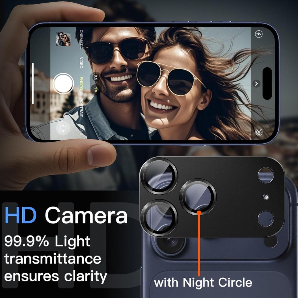 Camera Lens Protector for iPhone 17 Pro 6.3-Inch, Full Coverage 9H Tempered Glass Ring Cover, Matte Metal Plate, Case Friendly, 1-Pack (Black)