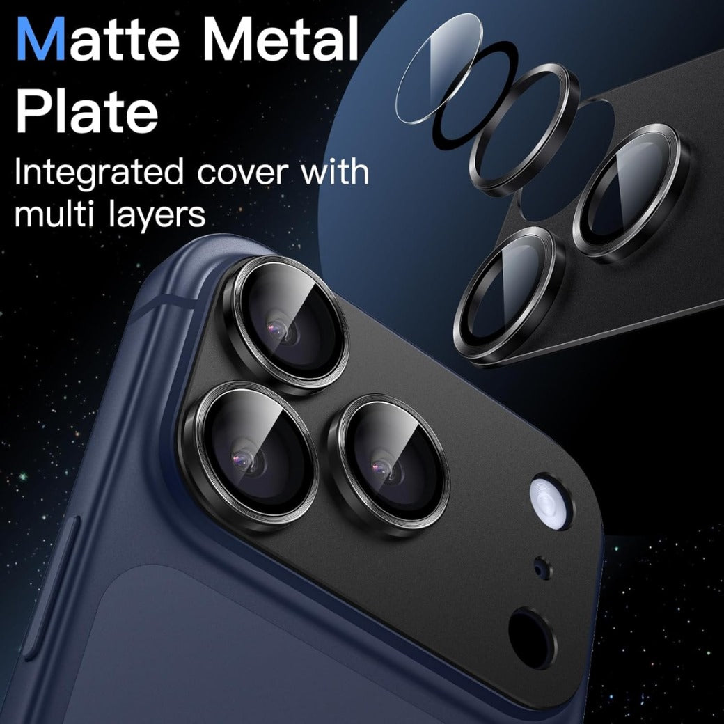 Camera Lens Protector for iPhone 17 Pro 6.3-Inch, Full Coverage 9H Tempered Glass Ring Cover, Matte Metal Plate, Case Friendly, 1-Pack (Black)
