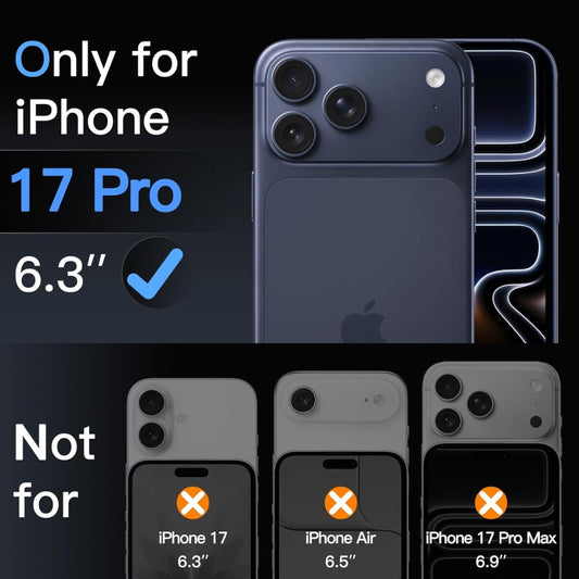 Camera Lens Protector for iPhone 17 Pro 6.3-Inch, Full Coverage 9H Tempered Glass Ring Cover, Matte Metal Plate, Case Friendly, 1-Pack (Black)