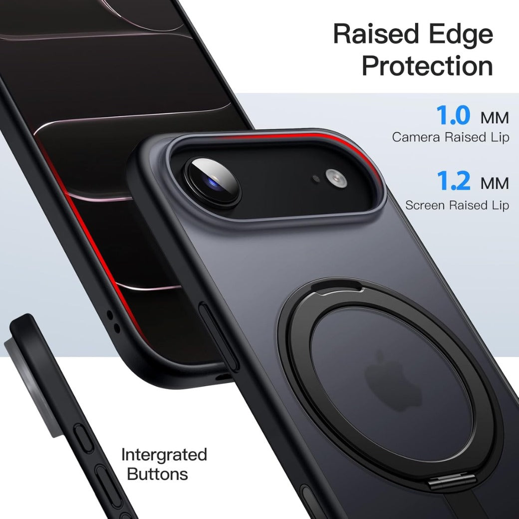 360 Degree Rotatable Ring Case for iPhone 17 Air with Camera Control Button, Compatible with MagSafe, Slim Shockproof Phone Cover with Stand & Ring Holder, 6.5-Inch Display (Black)