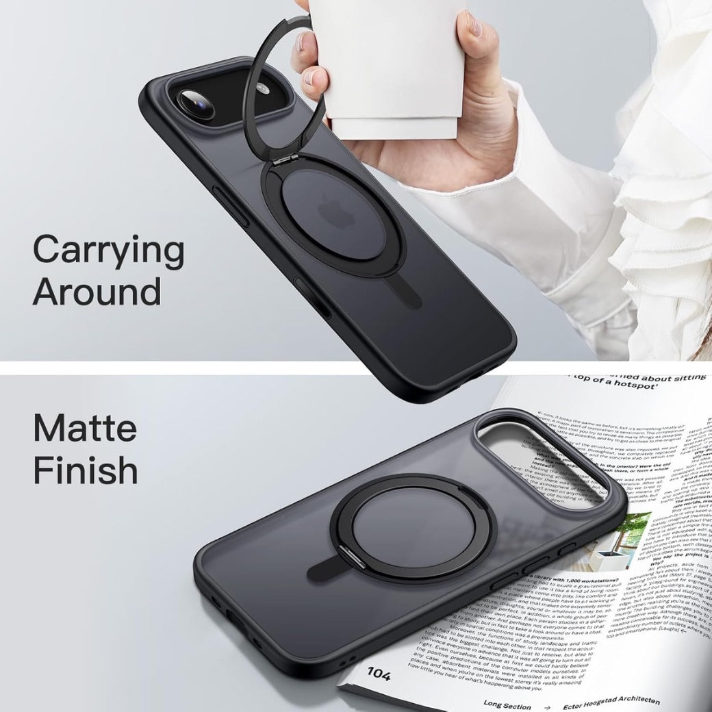 360 Degree Rotatable Ring Case for iPhone 17 Air with Camera Control Button, Compatible with MagSafe, Slim Shockproof Phone Cover with Stand & Ring Holder, 6.5-Inch Display (Black)