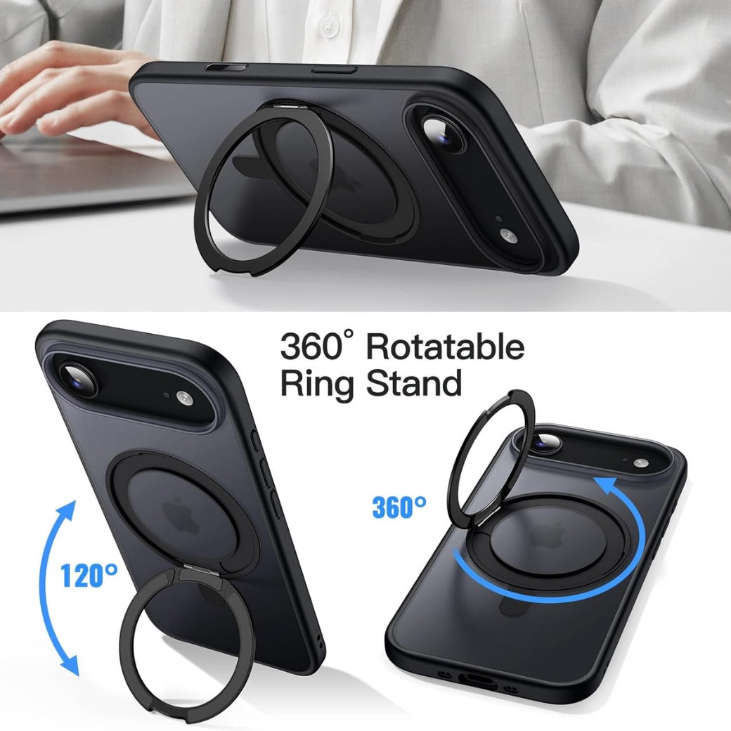 360 Degree Rotatable Ring Case for iPhone 17 Air with Camera Control Button, Compatible with MagSafe, Slim Shockproof Phone Cover with Stand & Ring Holder, 6.5-Inch Display (Black)