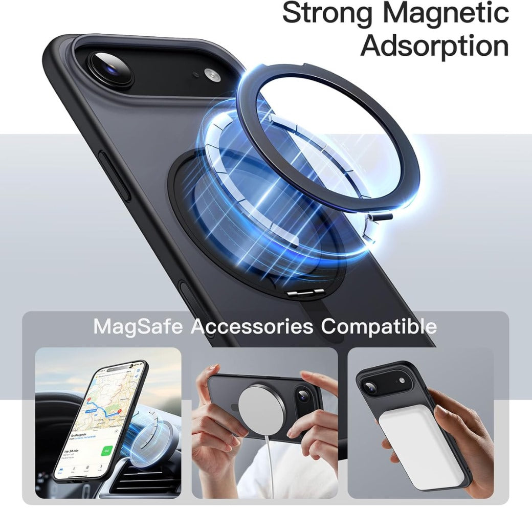 360 Degree Rotatable Ring Case for iPhone 17 Air with Camera Control Button, Compatible with MagSafe, Slim Shockproof Phone Cover with Stand & Ring Holder, 6.5-Inch Display (Black)