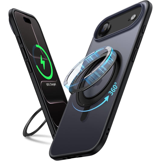360 Degree Rotatable Ring Case for iPhone 17 Air with Camera Control Button, Compatible with MagSafe, Slim Shockproof Phone Cover with Stand & Ring Holder, 6.5-Inch Display (Black)