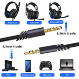 Replacement for Astro A40 Cord, A10 Headset Cable Braided Wire, 6.5 Feet/2.0 M Volume Control Cable Compatible with Astro A40TR/A40/A10 Gaming Headsets Cord (Black)