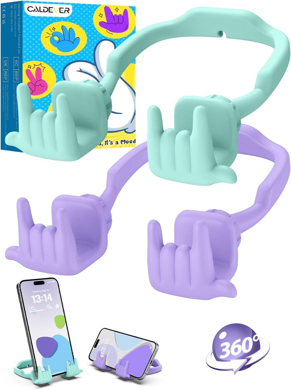 Stocking Stuffers for Teens Boys Girls Cell Phone Stand: 2 Pack Upgrade Adjustable Rock On Lazy Phone Holder for Desk Adults Men Women Gifts for Christmas Birthday Funny Cool Gadgets (Purple&Green)