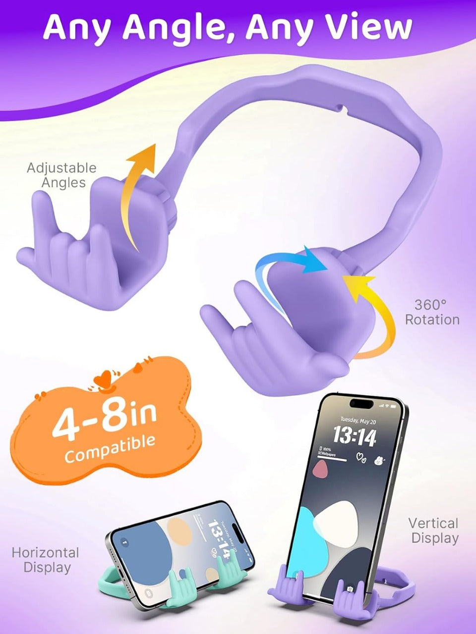 Stocking Stuffers for Teens Boys Girls Cell Phone Stand: 2 Pack Upgrade Adjustable Rock On Lazy Phone Holder for Desk Adults Men Women Gifts for Christmas Birthday Funny Cool Gadgets (Purple&Green)