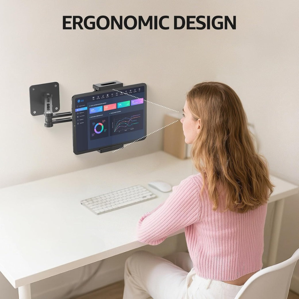 Tablet Wall Mount Holder, 360° Rotation Adjustable iPad Wall Holder, with Aluminum Extendable Arm Adjustable for iPad Mini/Air/Pro/Galaxy Tab/Kindle/Switch, All 4.9"-13" Phones & Tablets