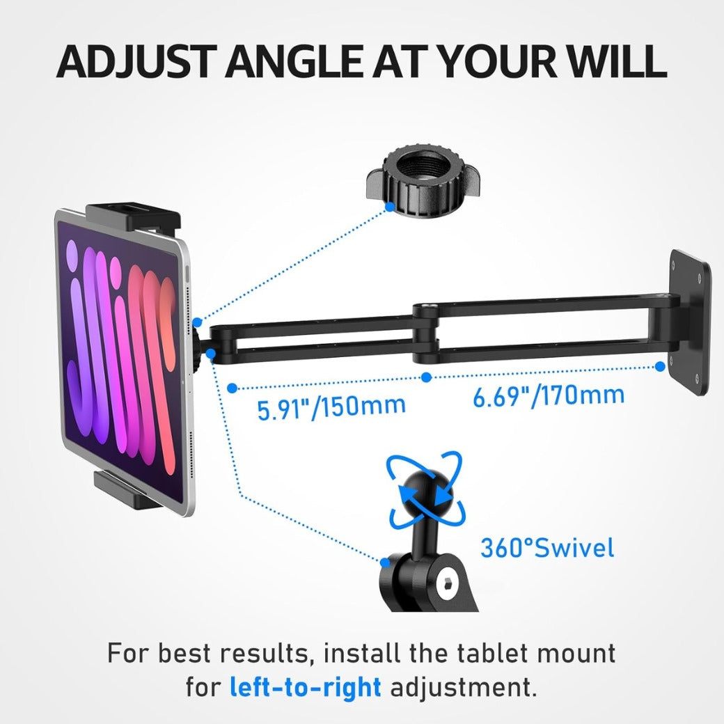 Tablet Wall Mount Holder, 360° Rotation Adjustable iPad Wall Holder, with Aluminum Extendable Arm Adjustable for iPad Mini/Air/Pro/Galaxy Tab/Kindle/Switch, All 4.9"-13" Phones & Tablets