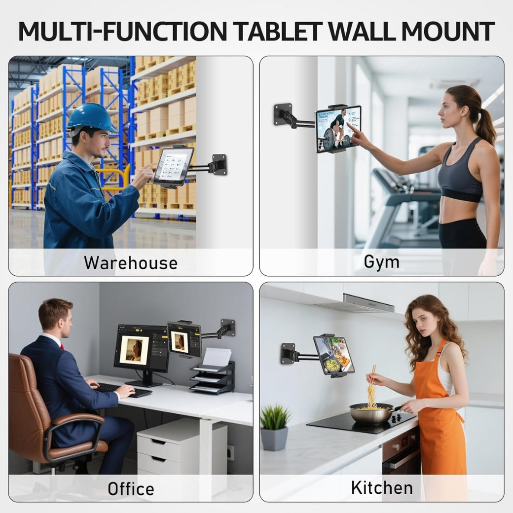 Tablet Wall Mount Holder, 360° Rotation Adjustable iPad Wall Holder, with Aluminum Extendable Arm Adjustable for iPad Mini/Air/Pro/Galaxy Tab/Kindle/Switch, All 4.9"-13" Phones & Tablets