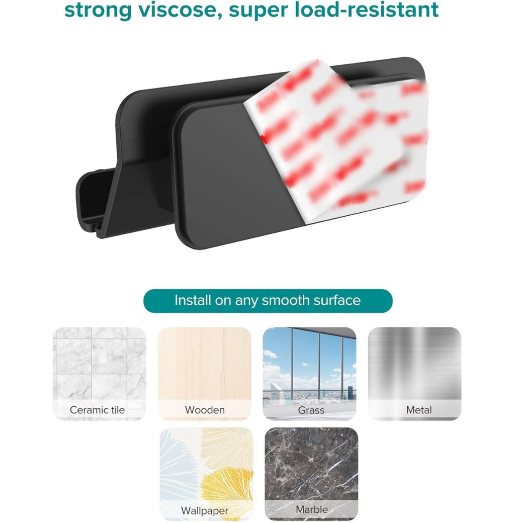 Hands Free Wall Mount Phone Holder with Adhesive Strip for Bedroom Living Room Kitchen Compatible with All Phone or Mini ipad Black