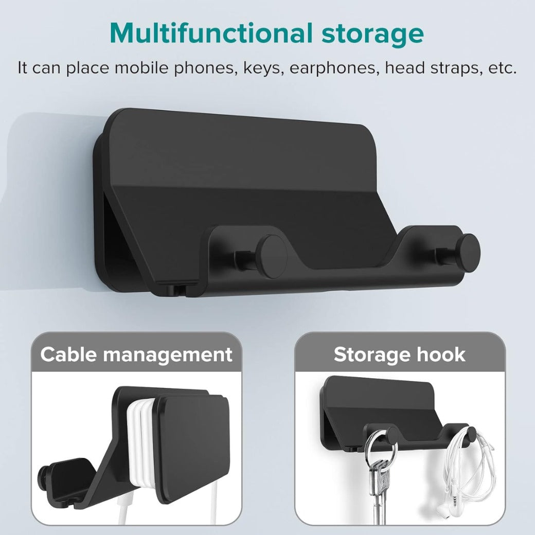 Hands Free Wall Mount Phone Holder with Adhesive Strip for Bedroom Living Room Kitchen Compatible with All Phone or Mini ipad Black