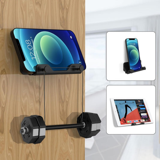 Hands Free Wall Mount Phone Holder with Adhesive Strip for Bedroom Living Room Kitchen Compatible with All Phone or Mini ipad Black