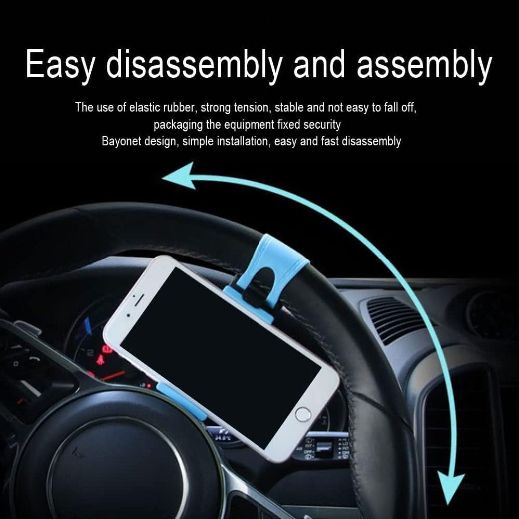Car Steering Wheel Phone Mount, Blue, Portable Electronic Device Mount, Compatible with iPhone and Samsung (Blue)