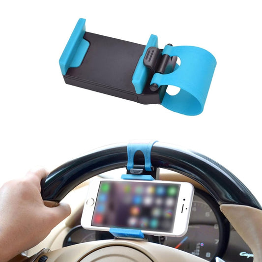 Car Steering Wheel Phone Mount, Blue, Portable Electronic Device Mount, Compatible with iPhone and Samsung (Blue)