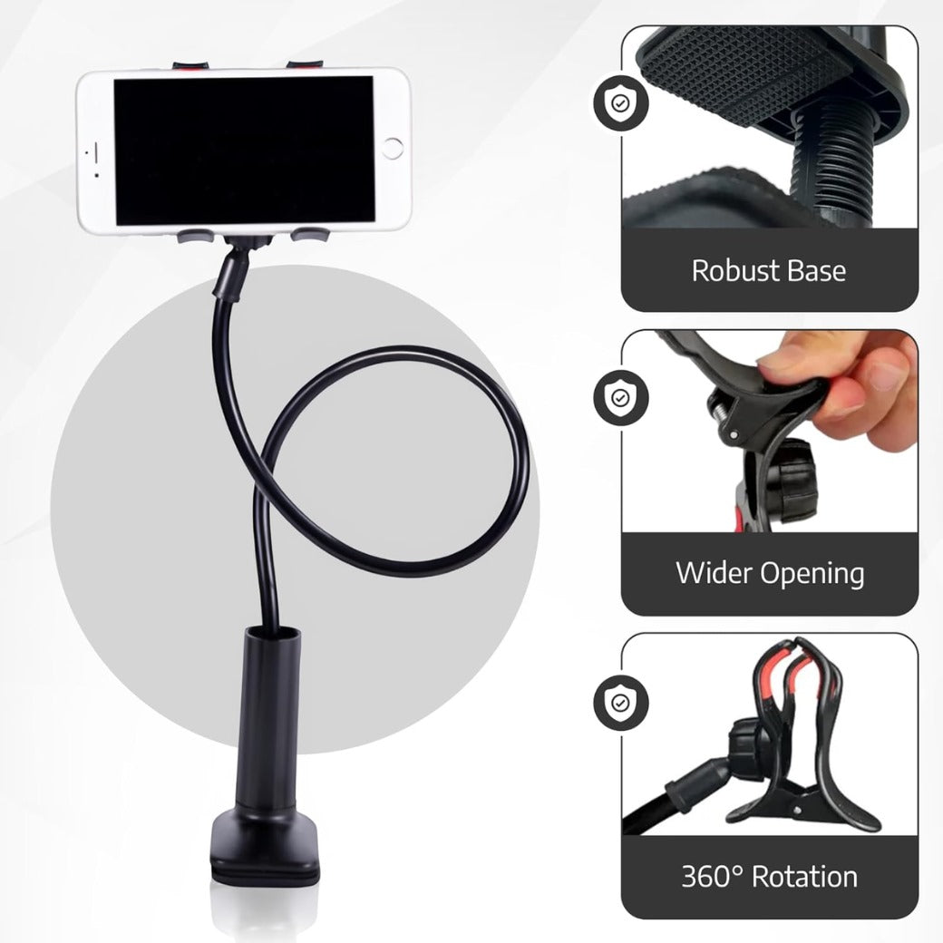 Gooseneck Phone Holder for Bed – 360° Adjustable Flexible Long Arm Stand with Sturdy Clip for Desk Secret Santa Present – Compatible with iPhone, Samsung & More
