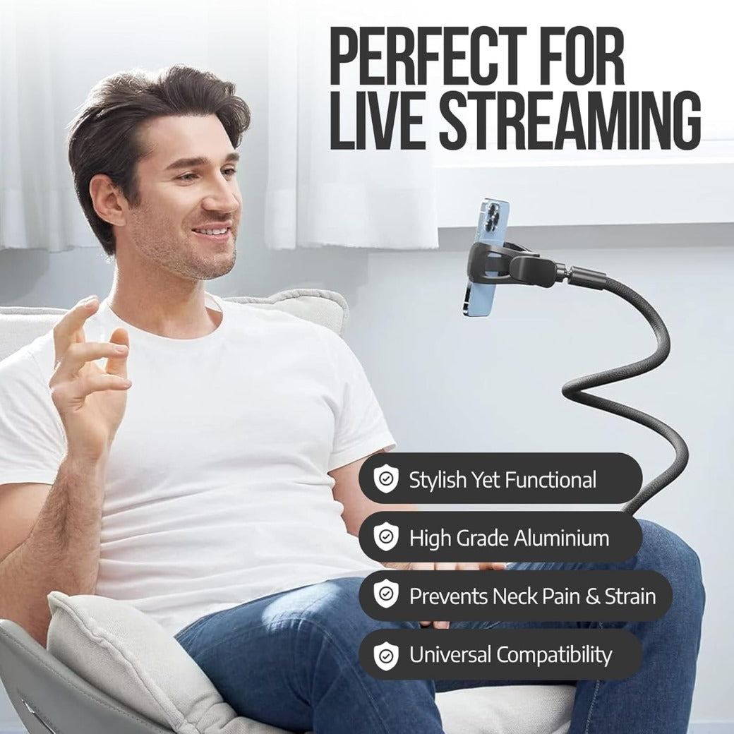 Gooseneck Phone Holder for Bed – 360° Adjustable Flexible Long Arm Stand with Sturdy Clip for Desk Secret Santa Present – Compatible with iPhone, Samsung & More